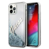 Guess GUHCP12LGLVSBL ovitek za iPhone 12 Pro Max 6.7, modra, Glitter Vintage Script