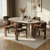 HANAH HOME Set Trpezarijski sto i 6 stolica Meridia 6 Travertine Walnut Brown