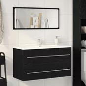 VIDAXL umivalnik s ogledalom (90x45x1,5cm, inženirski les), črna-hrast