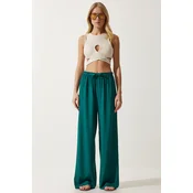Happiness Istanbul Womens Emerald Green Flowy Knitted Palazzo Trousers