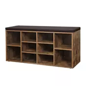 Omarica za čevlje s tapecirano klopjo GABI, 10 predalov, 104x30x48cm, črna/temno rjava Vasagle