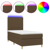 vidaXL vidaXL Box spring postelja z vzmetnico LED temno rjava 100x200cm blago, (20724091)