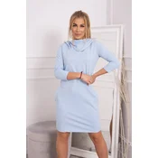 Dress with hood and pockets in azure color