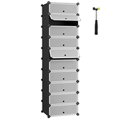 SONGMICS Prepleteno stojalo za čevlje, pravokotni organizator za shranjevanje, modularna polica DIY z 10 režami, 40 x 30 x 17 cm za vsak sedež, plastična omara z vrati, črna LPC10HV1, (21313490)
