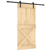 Vidaxl Drsna vrata Naravna in črna 95 x 210 cm Masiven borov les
