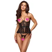 Abierta Fina Delicate Lace & Elegant Wetlook Revealing Set 2251558 Black L