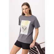 Trendyol Majica rumena/siva/temno siva/off-bela