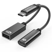 MicroConnect adapter USB-C na USB-C PD in USB-A 2.0 ženski, srebrn, 13 cm, MC-USBC-CFAF