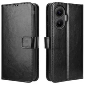 GS Ovitek za Xiaomi Poco F7, denarnica Crazy Horse - črn
