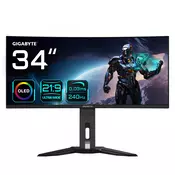 GIGABYTE LCD - 34 igralni monitor MO34WQC2, OLED, 3440 x 1440 WQHD, 240 Hz, 1.5M:1, 250cd/m2, 0.03 ms, 2xHDMI, 1xDP