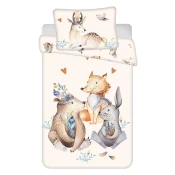 Bež bombažna otroška posteljnina za otroško posteljico 100x135 cm Animals Woodland – Jerry Fabrics