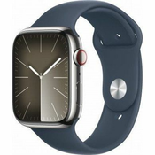 Apple Watch Series 9 GPS + Cellular, srebrno kucište od nehrdajuceg celika 45 mm sa sportskim remencicem Storm Blue - S/M