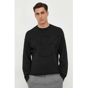 Vuneni pulover Emporio Armani za muškarce, boja: crna