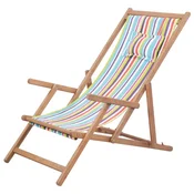 Vidaxl Zložljiv stol za na plažo blago in lesen okvir večbarven