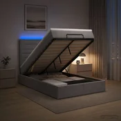 vidaXL Otomanska postelja z vzmetnico in LED Svetlo siva 120 x 190 cm