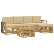 Set vanjskih sofa s jastukom 6 pcs Bijela i bež Poliester
