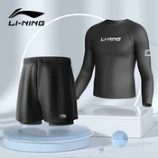 Li-Ning Muški set za kupanje, Majica i šorts, Dug rukav, Crni