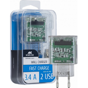 RIVACASE hišni polnilec VA4123 TD1 3,4A 2x USB + podatkovno polnilni kabel Micro USB - prozoren