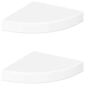 Vidaxl Plavajoče kotne police 2 kosa visok sijaj bele barve 25x25x3,8 cm MDF