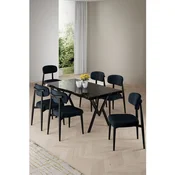 Hanah Home trpezarijski set Zerra, sto i 6 stolica, ploca u dekoru crnog mermera, antracit tkanina Babyface