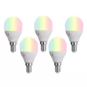 Komplet 5 pametnih LED žarnic E14 G45 Opal RGBW 4,9 W 470 lm 2700-6500K