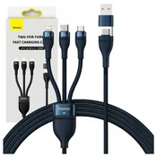 BASEUS Flash Series 2 3v1 USB kabel, USB-C + micro USB + Lightning, 100W, 1,2 m (moder)