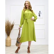 Resti Light green womens long dress with waist tie - Clothing