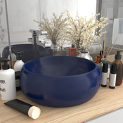 shumee Razkošen umivalnik okrogel mat temno moder 40x15 cm keramičen