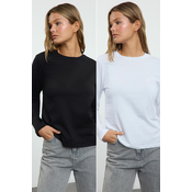 Trendyol Black-White 2-Pack Crew Neck Regular/Normal Cut Knitted T-Shirt