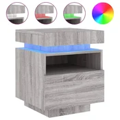 Vidaxl Nočna omarica z LED lučkami siva sonoma 40x39x48,5 cm