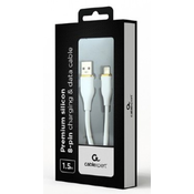 Gembird cc-usb2s-am8pm-1.5m-w Premium silicon 8-pin cable charging and data cable, 1.5 m, white