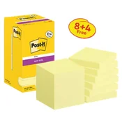 Samolepilni listek Post-it, močan, 76 mm x 76 mm, 90 listov na listek, kanarsko rumene barve, 12 listkov v paketu