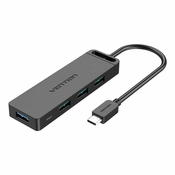 Vention Hub 5in1 with 4 Ports USB 3.0 and USB-C cable TGKBD 0,5m Black