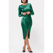 Elegantna haljina od umjetne kože s prorezom i patentnim zatvaracem Mayu, zelena