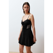 Trendyol Black Soft Feeling Lace Rope Strap Velvet Knitted Nightgown