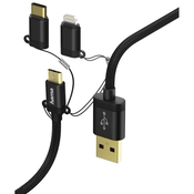 USB Lightning + Micro USB + USB Type C transformator Crno 1m 183348