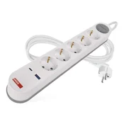 Podaljšek 3 m/5 vtičnic/s stikalom/belo-siv/1xUSB-A + 1xUSB-C/1,5 mm2