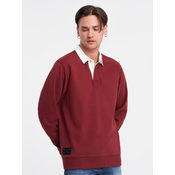 OMBRE Moški pulover z belim polo ovratnikom V3 OM-SSNZ-0132 bordo MDN124384 M
