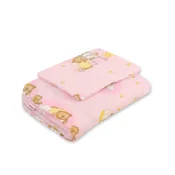 Bobono Otroški komplet posteljnine s polnilom, 2 kosa, 75x100cm NEWBORN - Medvedki v oblakih, roza