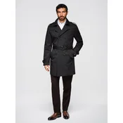 Moški dvoredni trenčkot Ombre SLIM FIT s pasom - črn