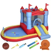 Homestar Napihljivi grad z ventilatorjem toboganom trampolinom bazenom za plavanje 342x255x209 cm modra