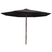 Vidaxl Zunanji senčnik z lesenim drogom 350 cm črn