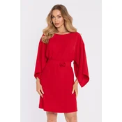 Made Of Emotion Womans Dress with loose sleeves and a decorative belt - red