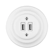 Bohemia-Design - Porculanska retro USB utičnica za napajanje s okvirom 2x USB-A bijela