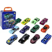 slomart Set 12 kovinskih vozil LEAN TOYS z vztrajnostnim pogonom v kovčku 1:64