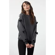 Trendyol Anthracite Bow Detail Oversize/Wide Pattern Thick Polar Fleece Knitted Sweatshirt