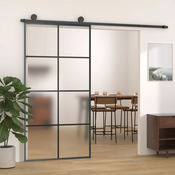 Greatstore Drsna vrata z opremo 102,5x205 cm ESG steklo in aluminij