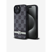 DKNY DKNY Usnjeno ohišje s karirastim enobarvnim vzorcem in potiskanimi črtami - etui za iPhone 15 / 14 / 13 (črno)