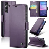 CaseMe Ovitek za Samsung Galaxy S23 FE, denarnica , vijolična + 9H steklo