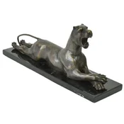 Casa Padrino luxury decorative figure tiger bronze/black 41 x 11 x H. 16 cm - Bronze sculpture with marble base - Decorative figure - Desk decoration - Living room decoration